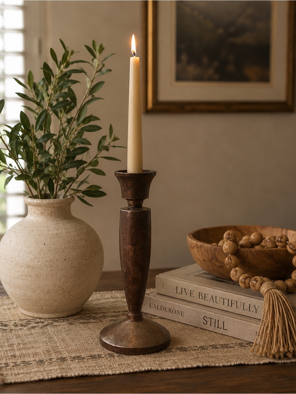 Pottery Barn Rustic Brown Metal Candlestick Holder